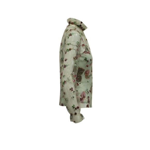 Luisa Beccaria Floral Embroidered Mesh Blouse in Multicolor Polyester - Picture 3 of 7